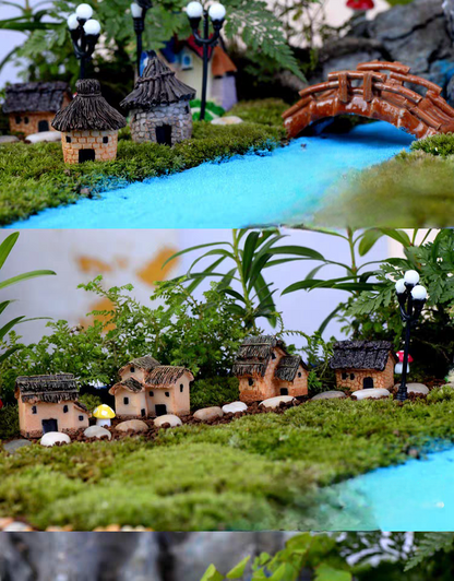 Resin miniature houses 6pcs for outdoor decor