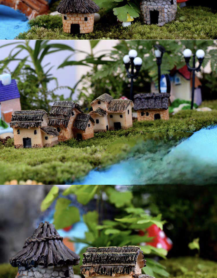 Resin miniature houses 6pcs for outdoor decor