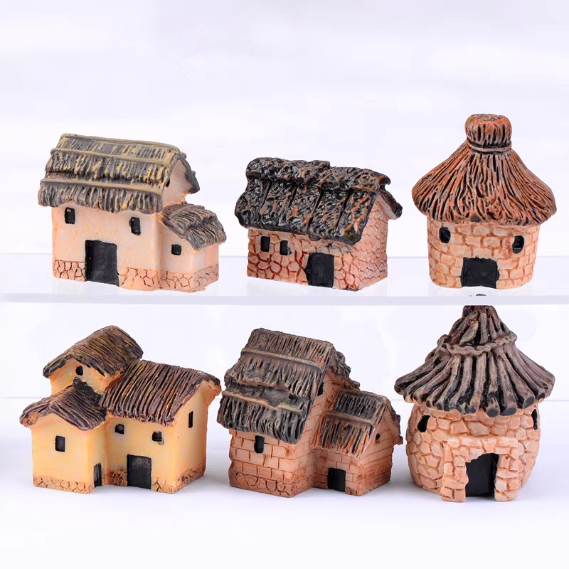 Resin miniature houses 6pcs for outdoor decor